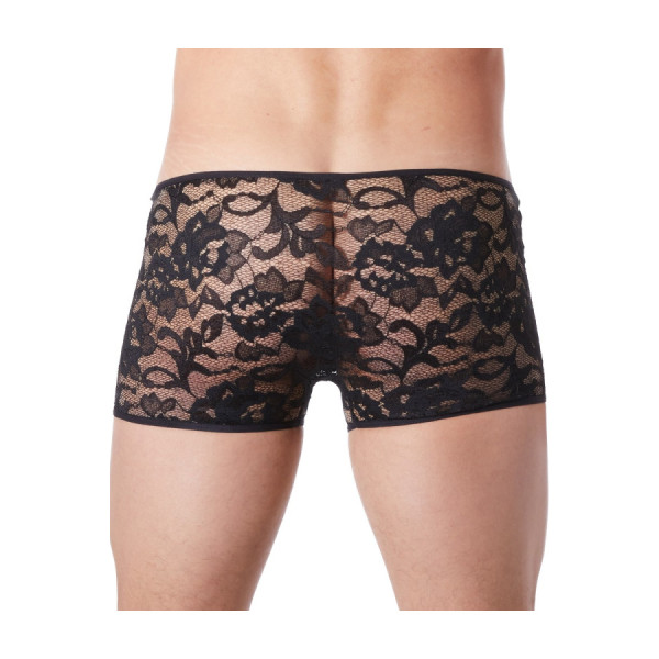 Boxer noir en fine dentelle avec légère transparence 